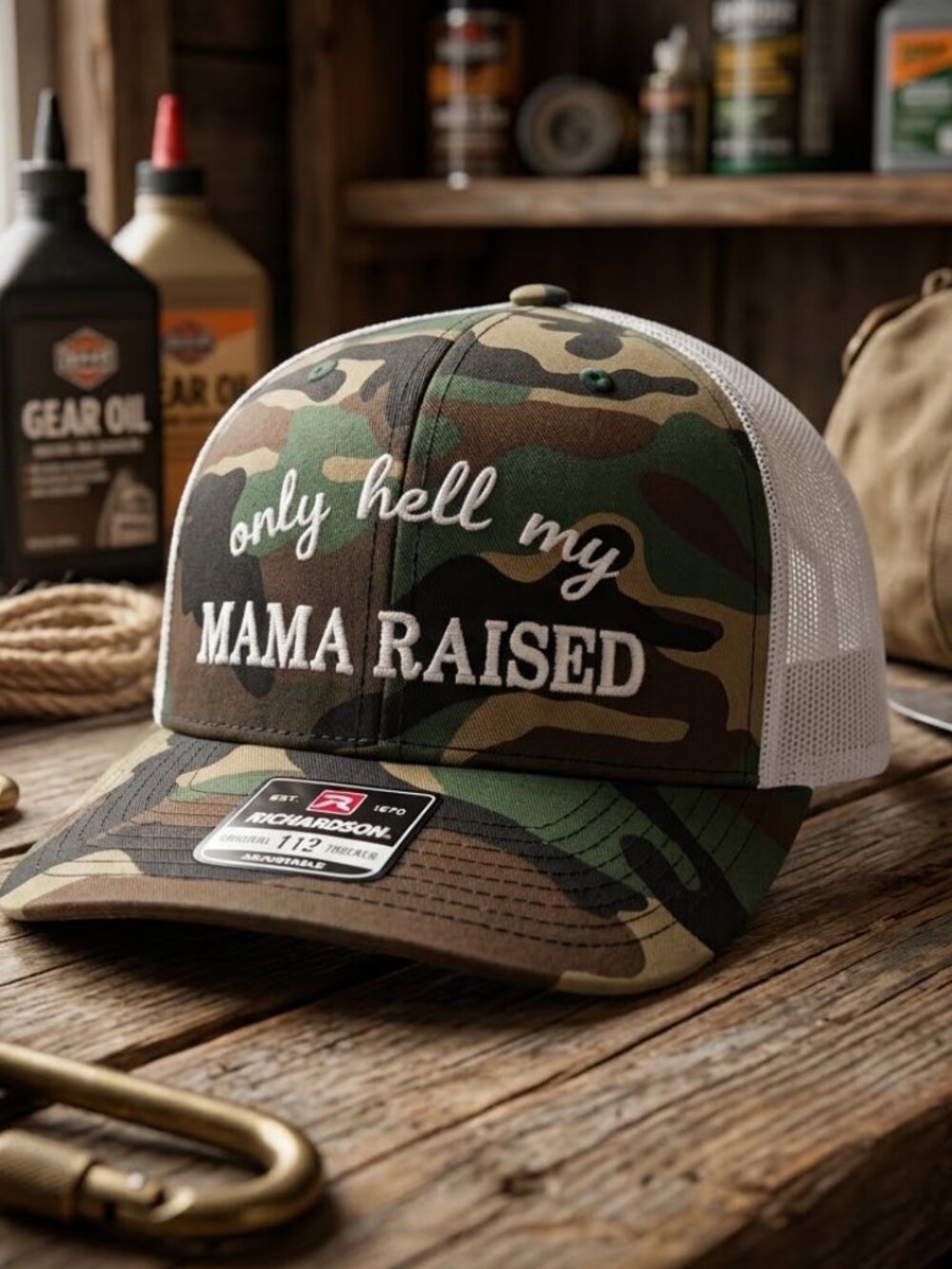 Retro Only Hell My Mama Raised Hat Camo White Richardson 112 Country Snapbac Cap